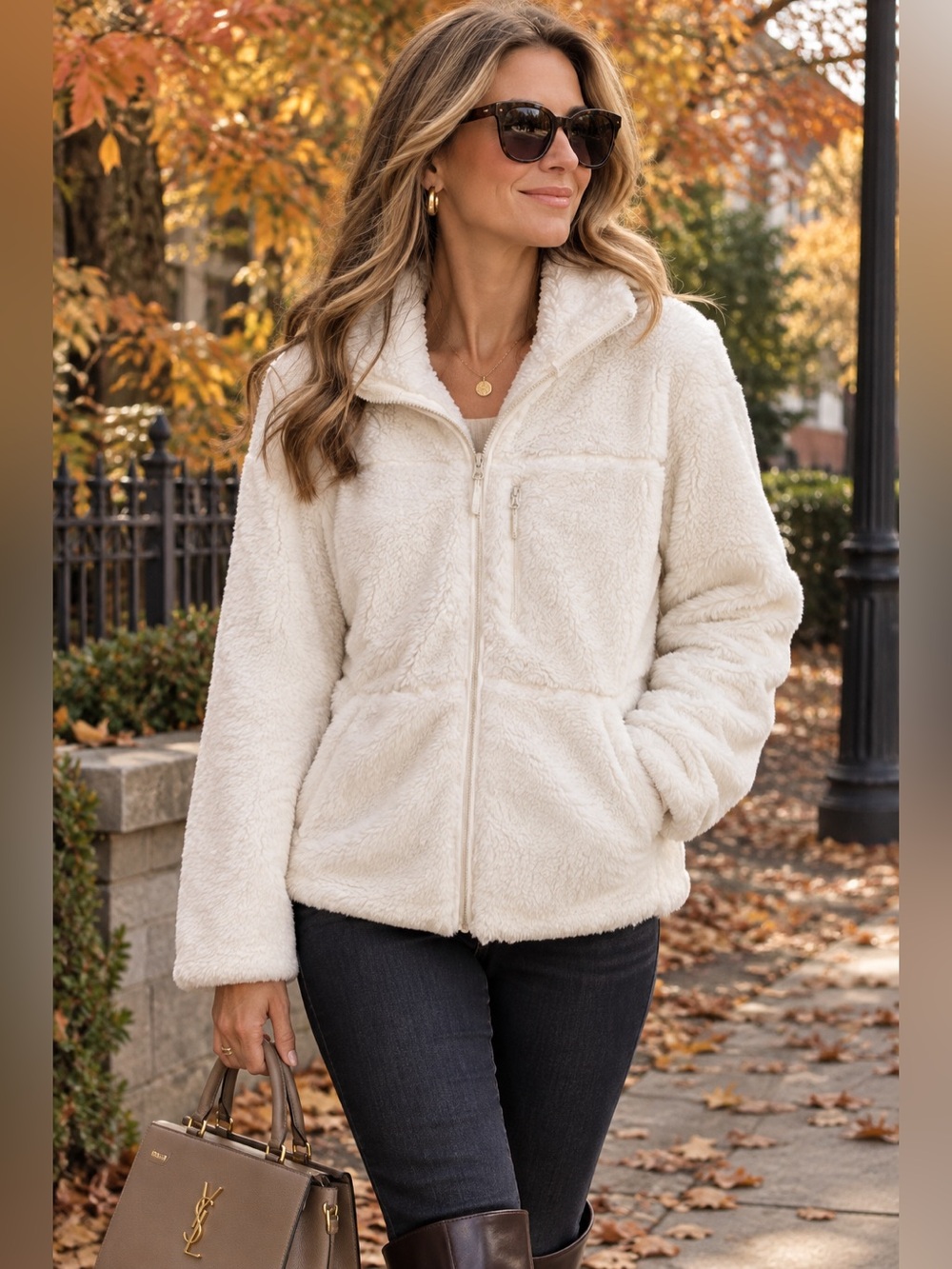 Reebok White Sherpa Zip Jacket